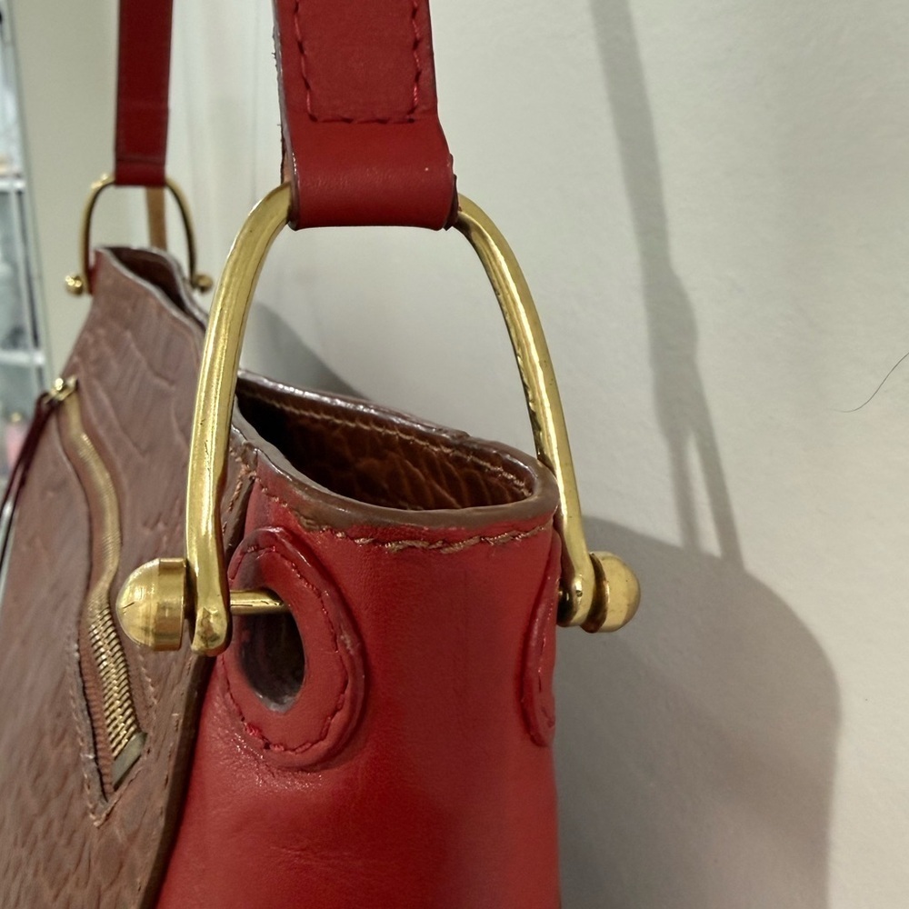 Hidesign EE Jupiter II Leather Shoulder Bag Croc Embossed Brown Red - Picture 7 of 13